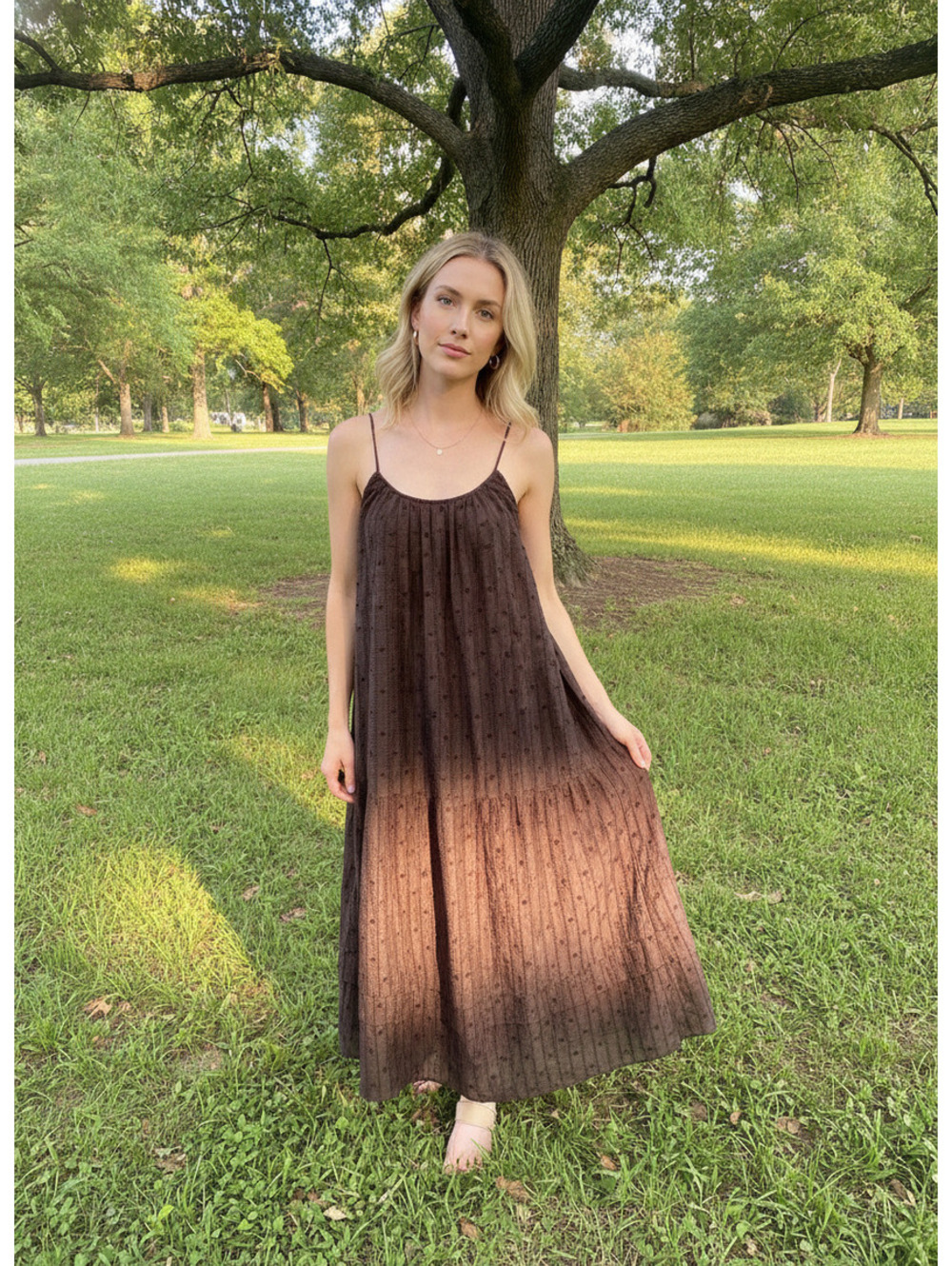 J.Crew Brown Polka Dot Midi Dress with Spaghetti Straps Size XL